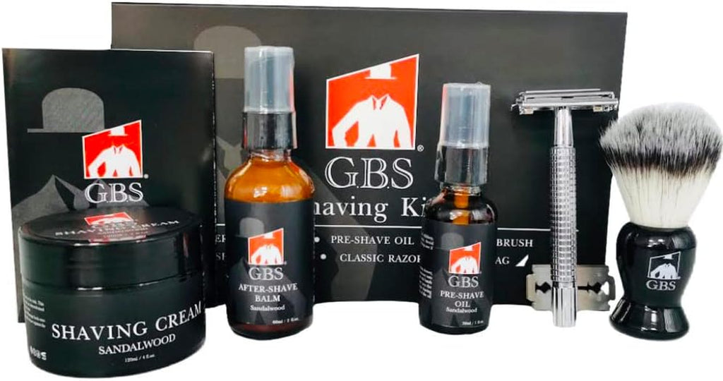 Men'S Shaving Kit - Safety Razor, Sandalwood Cream, Aftershave, Pre-Shave Oil, Brush - Gifts Set