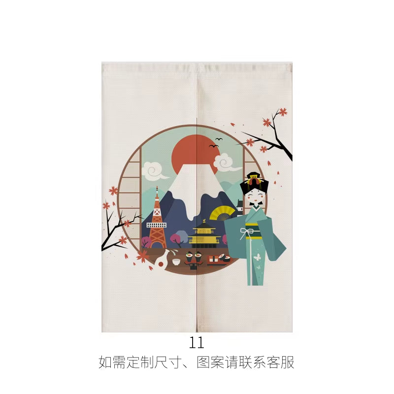 Japanese Ukiyo-E Linen Door Curtain Noren Bedroom Kitchen Curtains Home Entrance Decoration Customizable Curtain