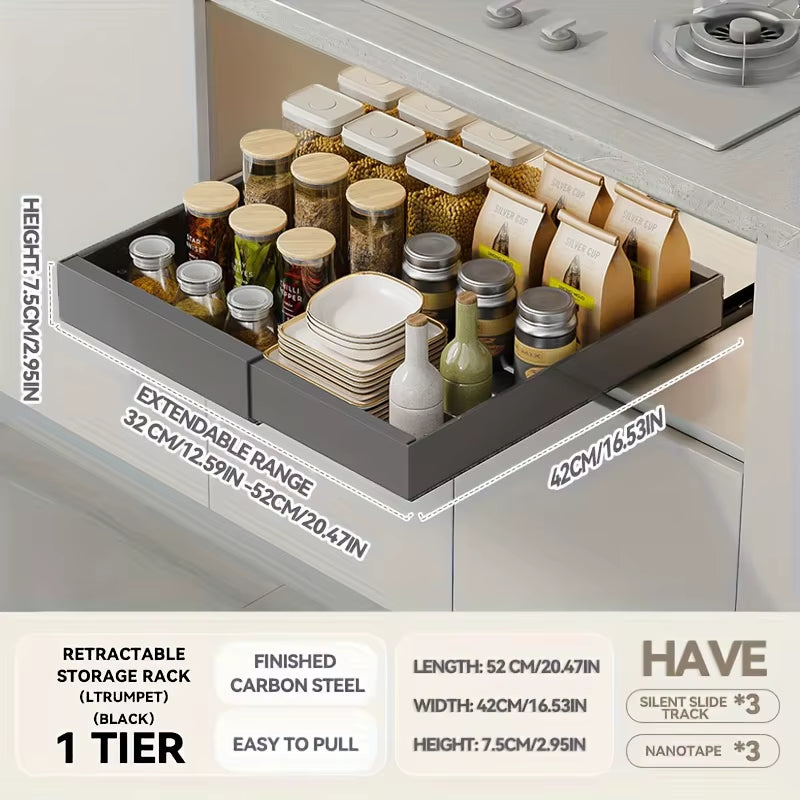 Expandable Pull Out Cabinet Organizer Metal Stick Slide Out Drawers Storage Kitchen Adjustable Sliding Roll Out Cabinet Shelves
