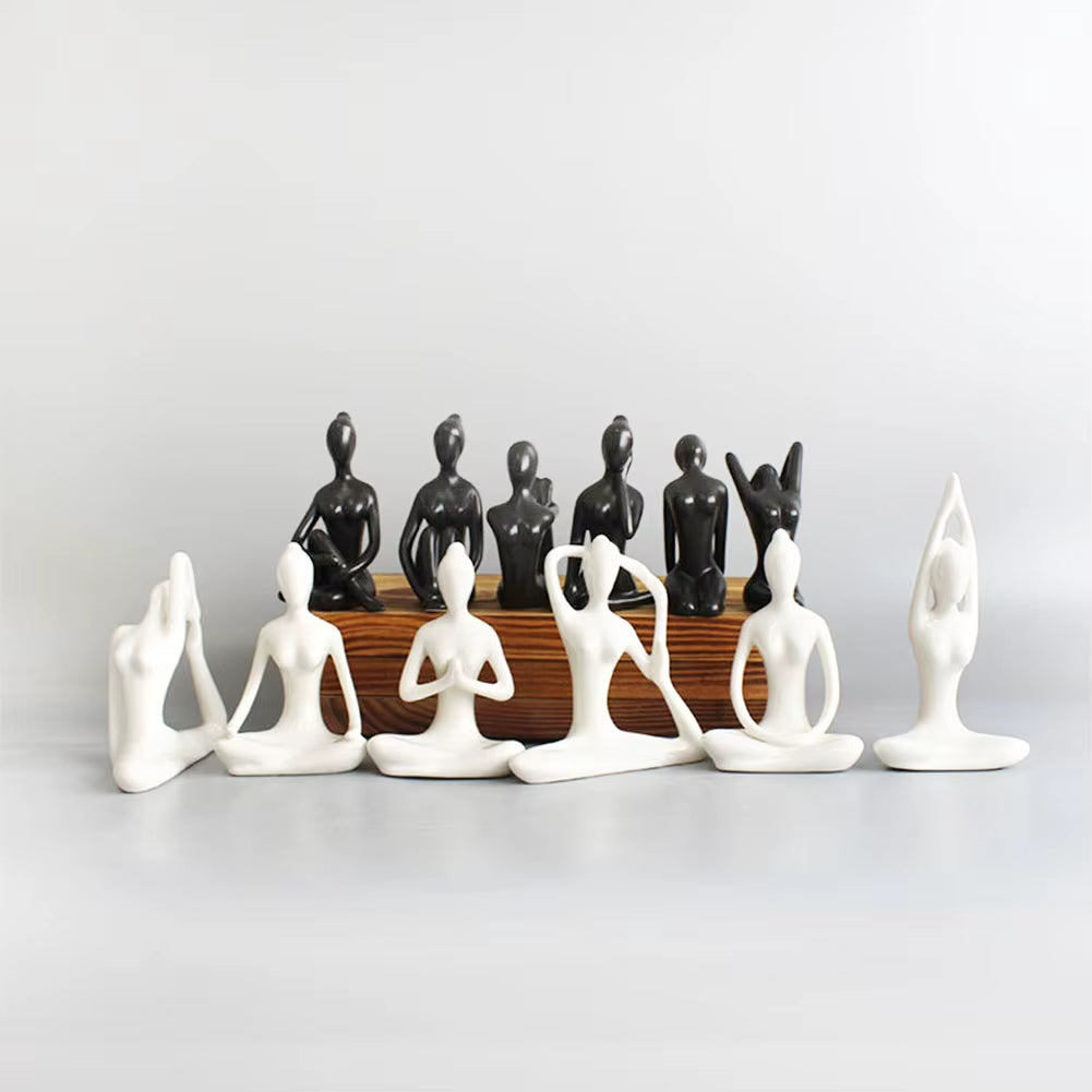 24 Styles Creative Abstract Art Ceramic Yoga Poses Sculptures Figurines Craft Yoga Lady Figure Studio Office Home Decor Ornament