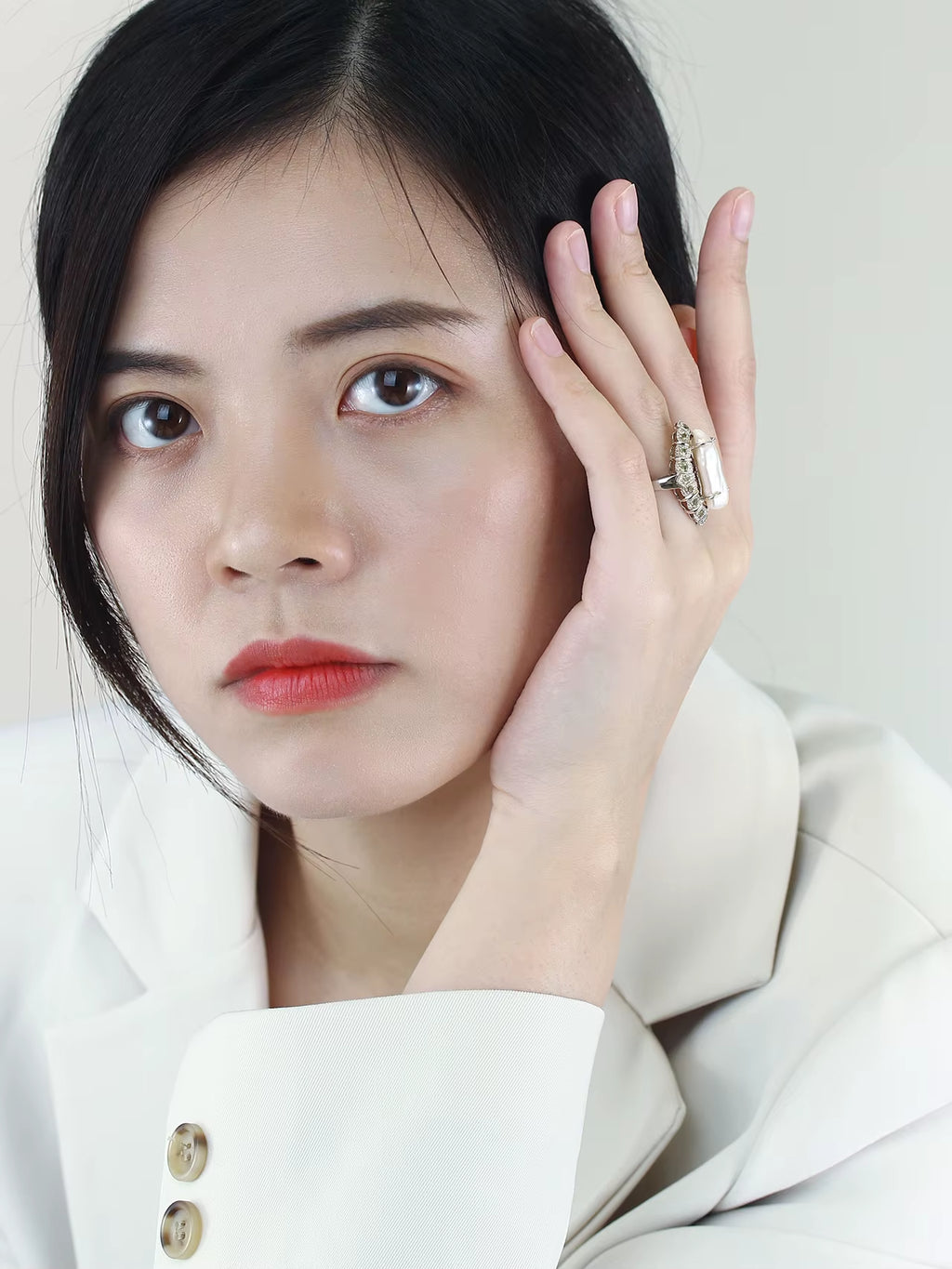 Baroque 21X9Mm Freshwater Pearl and Peridot Rhodium over Sterling Silver Ring Natural Cute Custom Pinky for Women Luxury