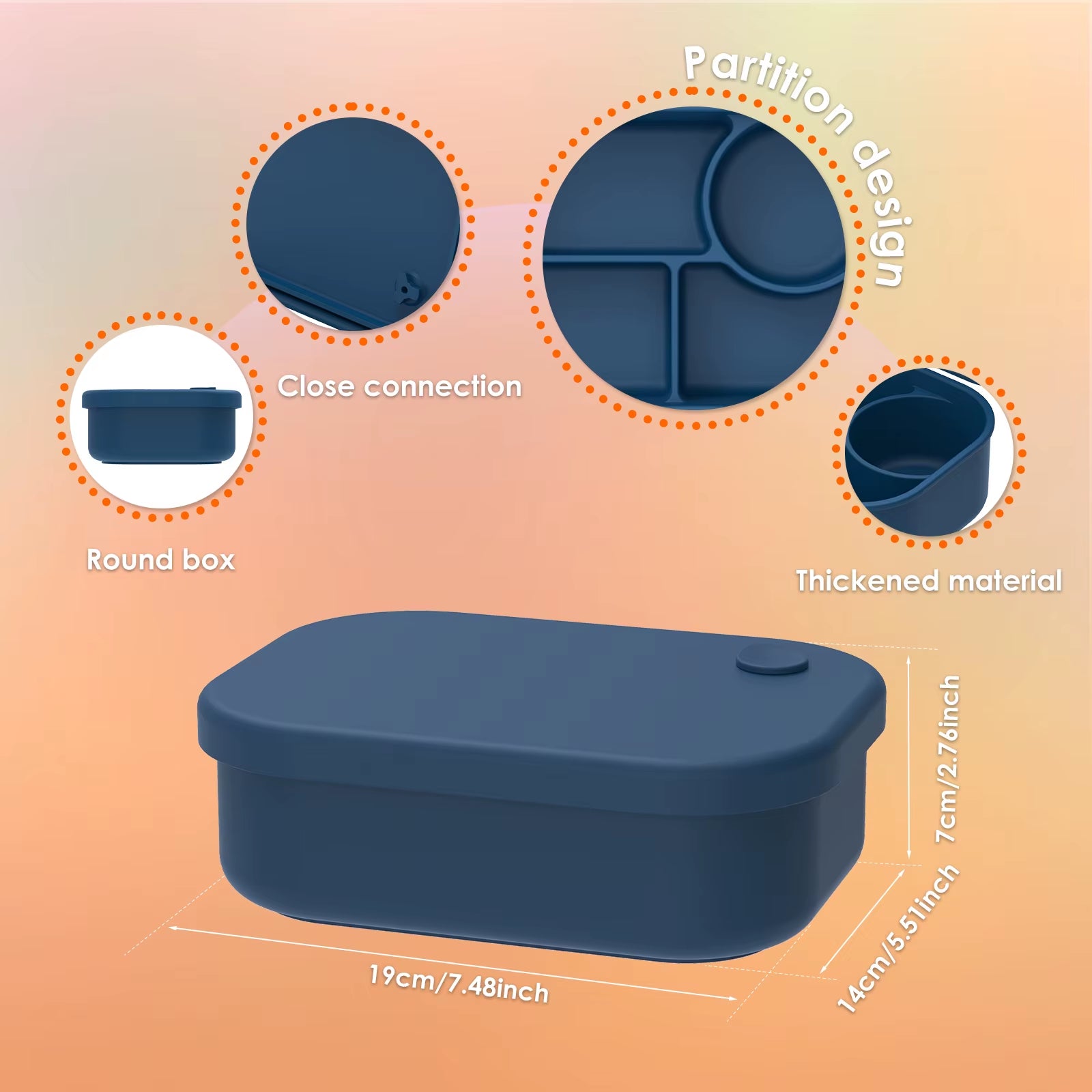 Silicone Bento Box 500Ml Portable Food Storage Container Leakproof Travel Meal Box with 4 Compartment Microwave Safe for Home