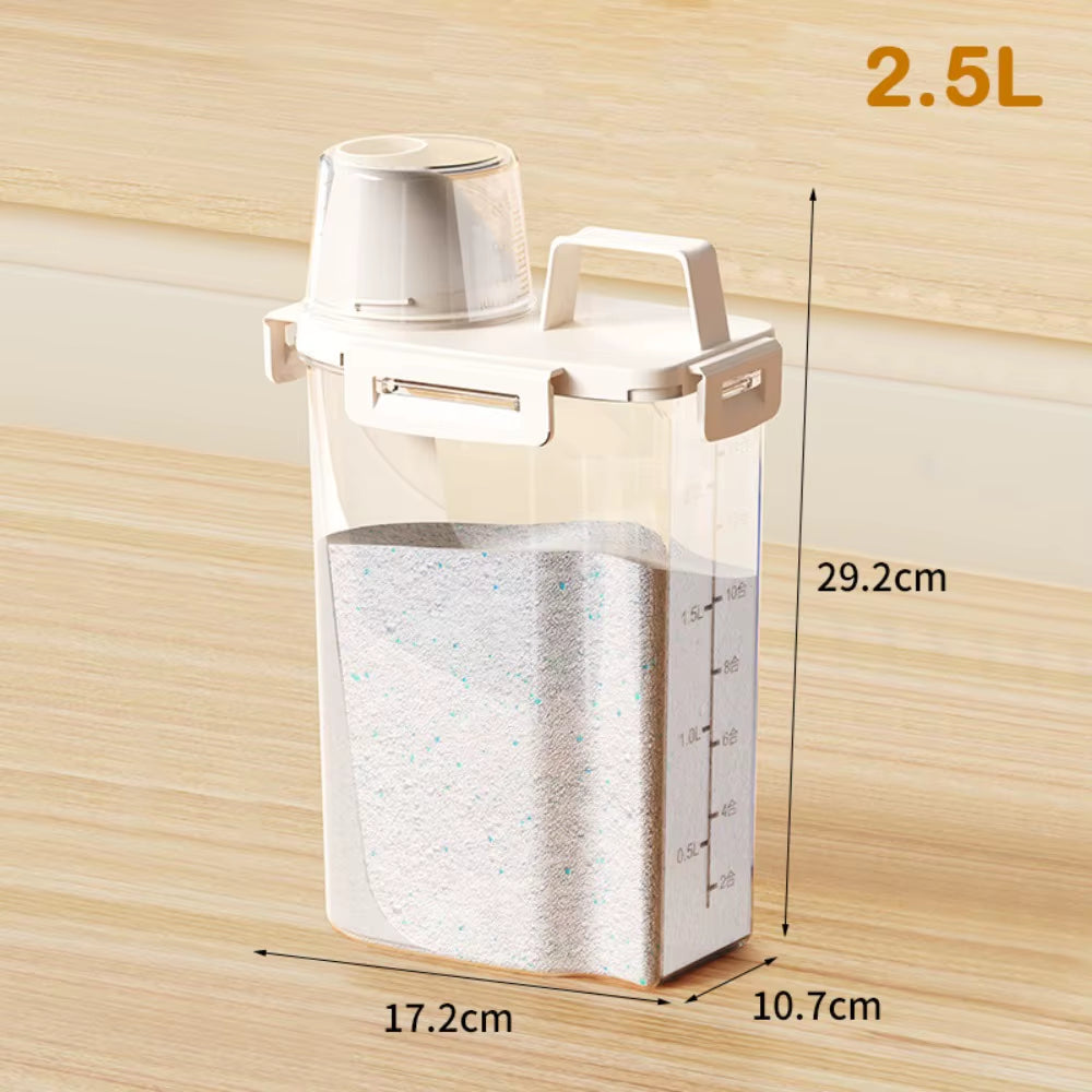Transparent Laundry Detergent Dispenser Bottle Sealed Multipurpose Laundry Powder Storage Box with Measuring Cup