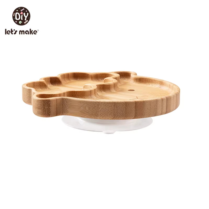 Let'S Make Baby Dinner Plates Set Wooden Cartoon Dinner Plate Fork Spoon Children Feeding Plate Safe Edible Silicone Product