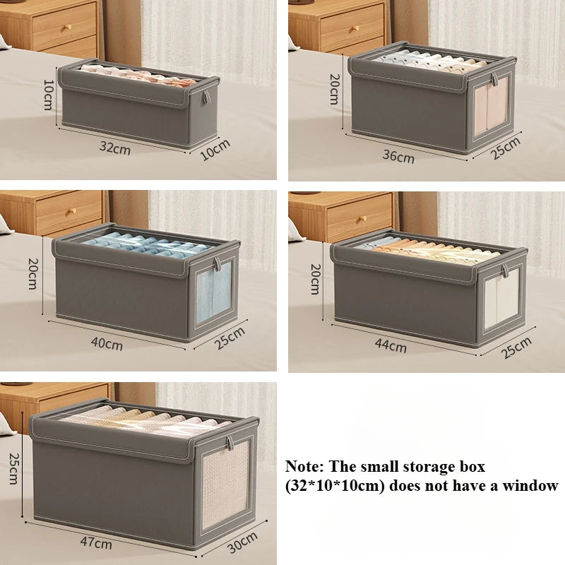 Large Canvas Storage Box with Clear Window Thickened Foldable Clothes Organizer with Lid Home Dustproof Storage Box