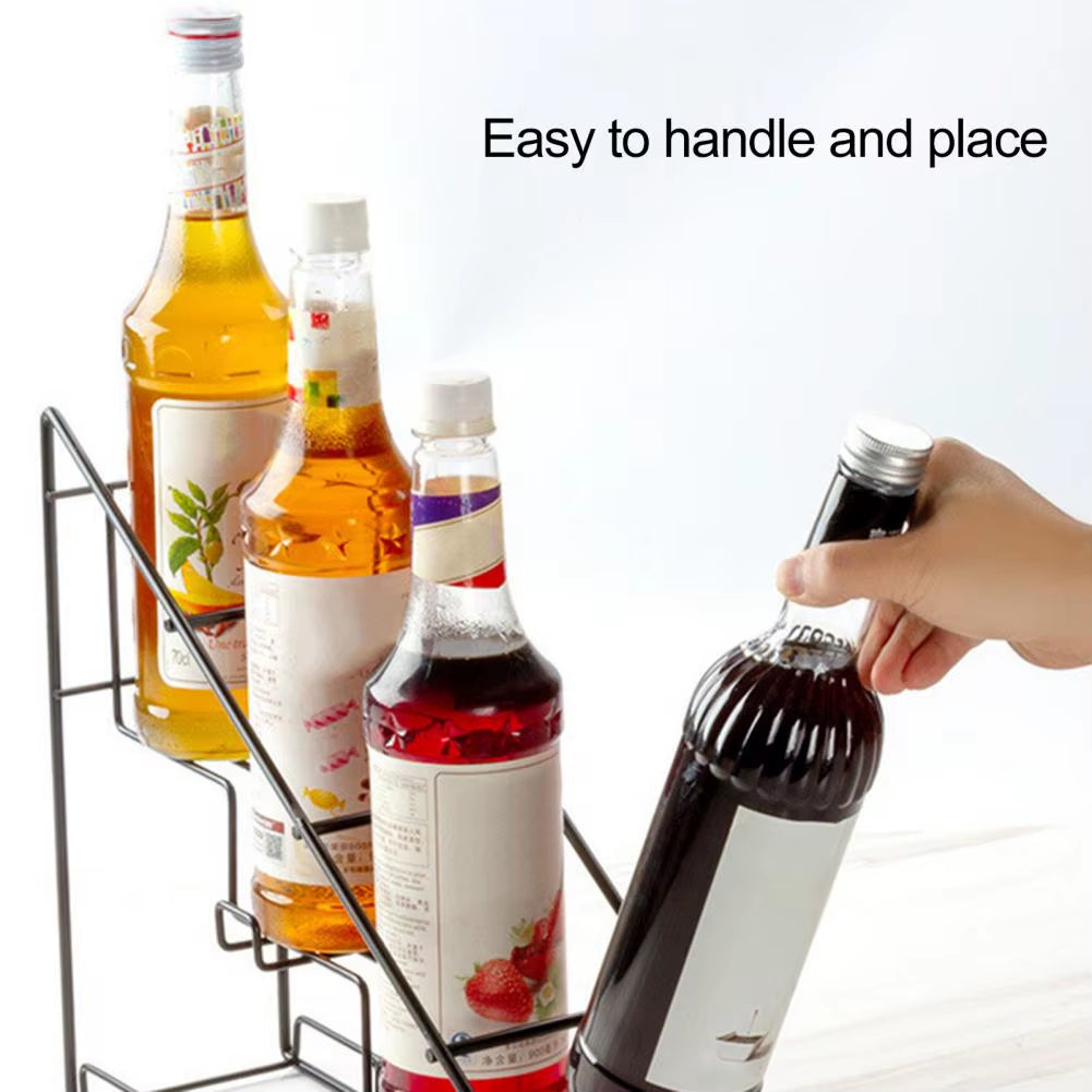 4-Tier Coffee Syrup Rack Countertop Syrup Holder Metal Coffee Syrup Bottle Organizer 4-Layer Countertop for Drink for Coffee
