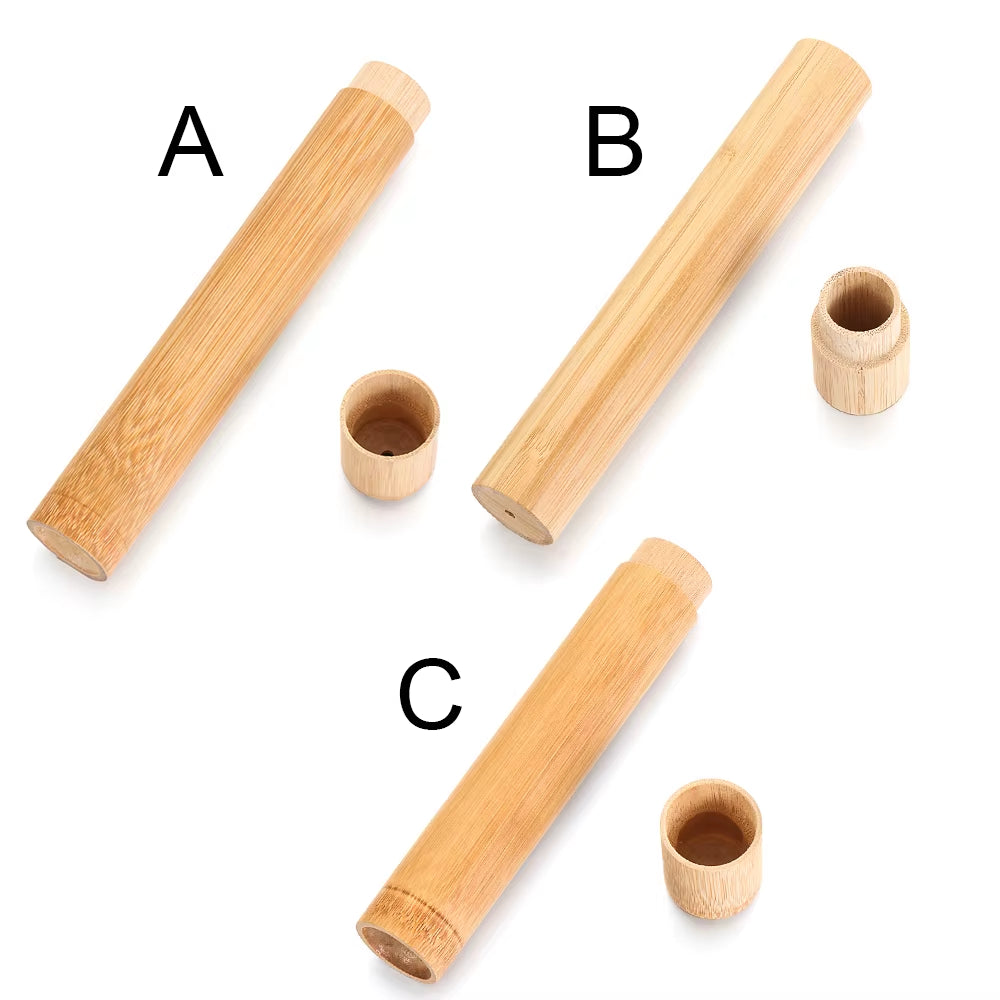 Eco-Friendly Wooden Toothbrush Box round Nature Bamboo Toothbrush Tube Adult Oral Hygiene Health for Portable Travel Accessory