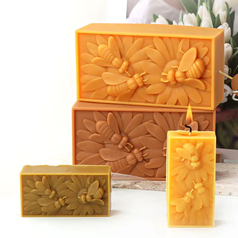 Bee Honeycomb Flower Candle Silicone Mold Rectangle Bee Wax Soap Making Mould Gypsum Candle Resin Tool Chocolate Baking Kit Gift