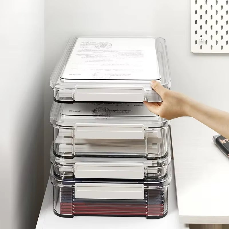 Transparent Acrylic New Desktop Paper Storage Box A4 File Document Exam Paper Organizer Household Dust Proof Card Holder Case