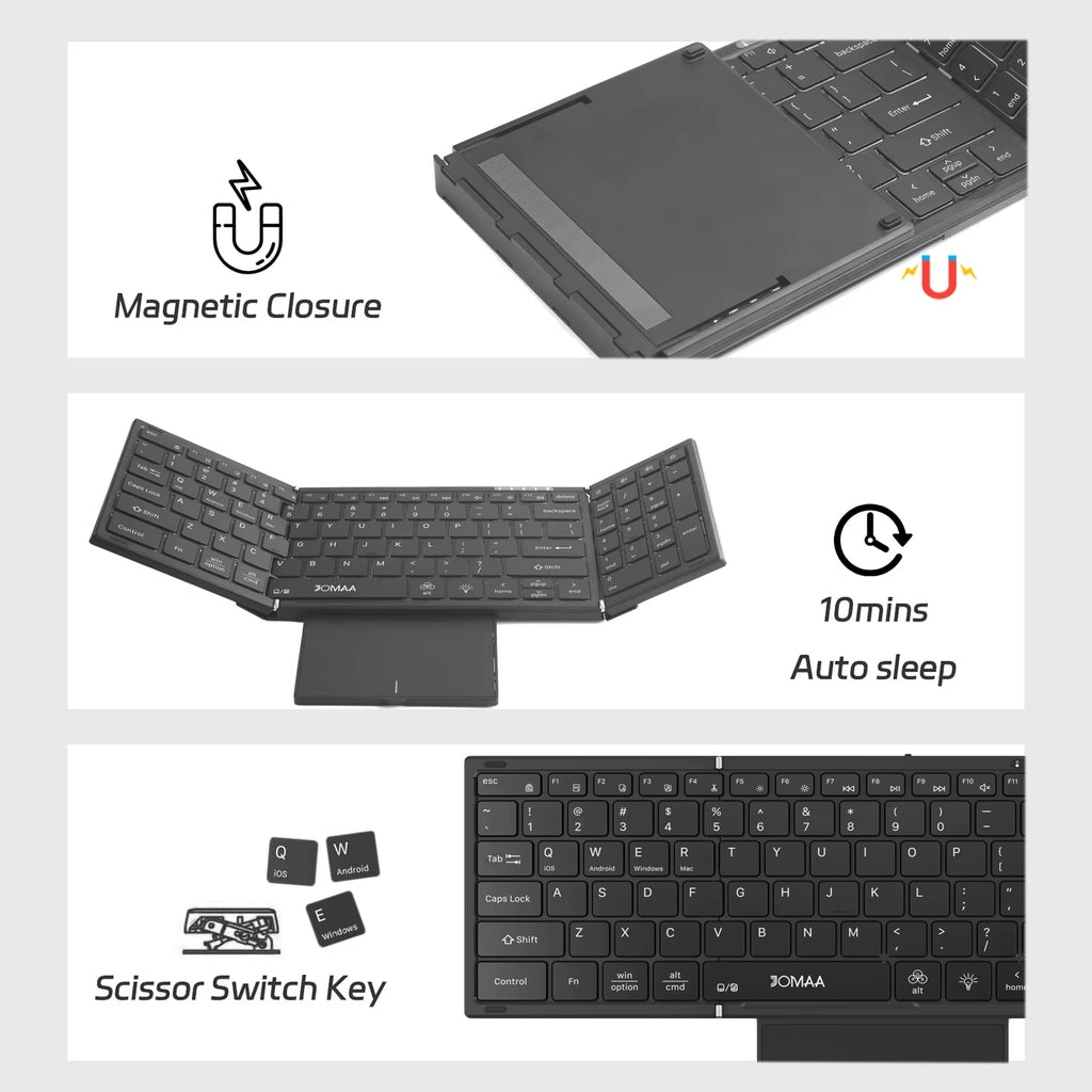 Backlit Full Size Folding Keyboard Bluetooth+Usb Wireless Keyboard with Touchpad Numberic Pad for Laptop Windows