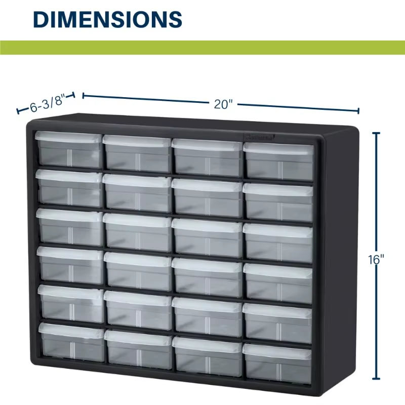 24-Drawer Plastic Drawer Storage Cabinet for Garage Organization, Bead Organizer, Building Bricks Storage, Teacher Too