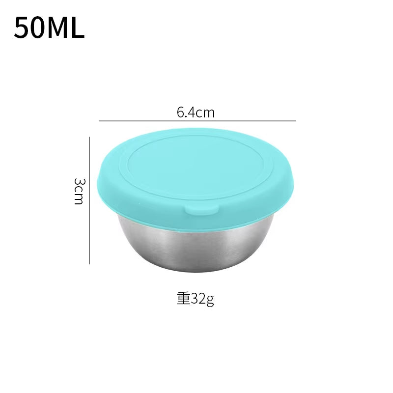 40/50/70ML Sealed Silicone Lid Sauce Cup Stainless Steel Small Seasoning Bowl Salad Tomato Dipping Saucer Box Kitchen Tableware