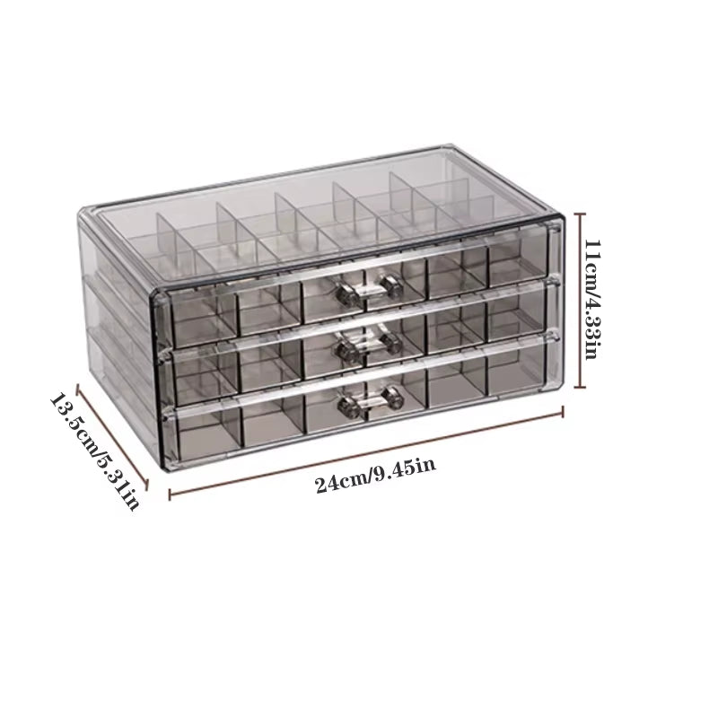 Acrylic Jewelry Organizers and Storage Box with 3 Drawers, Clear Jewelry Box for Women, Earring Organizer for Ring Necklace