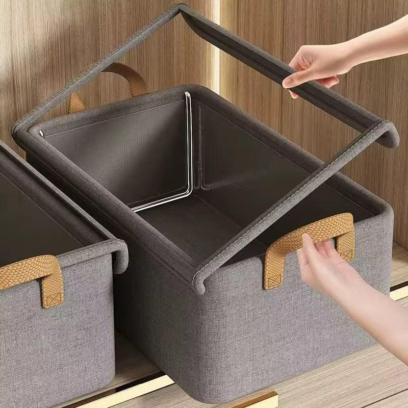 Collapsible Clothing Organizer Folding Clothes Storage Basket with Cover Metal Frame Underwear Storage Home Organization Drawer