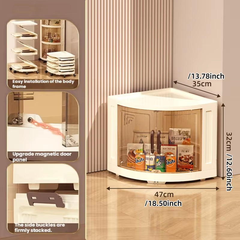 Plastic Double-Door Foldable and Mobile Triangular Storage Cabinet, Snack, Toy, Home Corner Storage Corner Cabinet