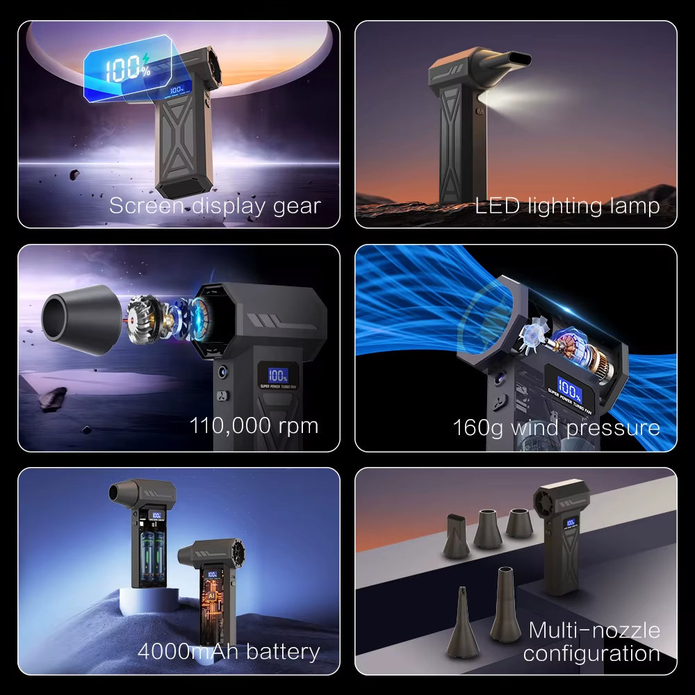 P70 High-Speed Violent Turbo Fan 4000Mah 110000RPM Handheld Portable Blower Vacuum Cleaner Dust-Off Device 4 Speed for Car Home