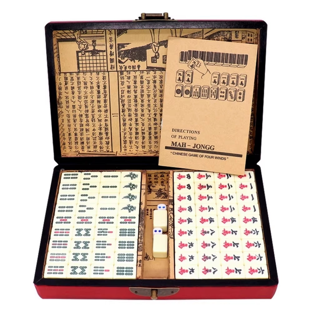 Chinese Numbered Mahjong Set 144 Tiles Mah-Jong Set Portable Chinese Toy with Box Fiber Board Mahjong Board Game for Fun Camping