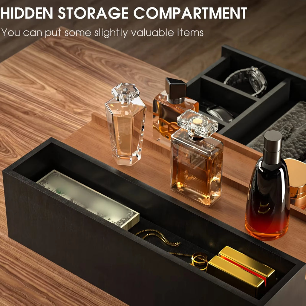 3-Tier Black Walnut Cologne Organizer with Drawer Elegant Men'S Perfume Display Stand Artisanal Storage Showcase for Home Decor