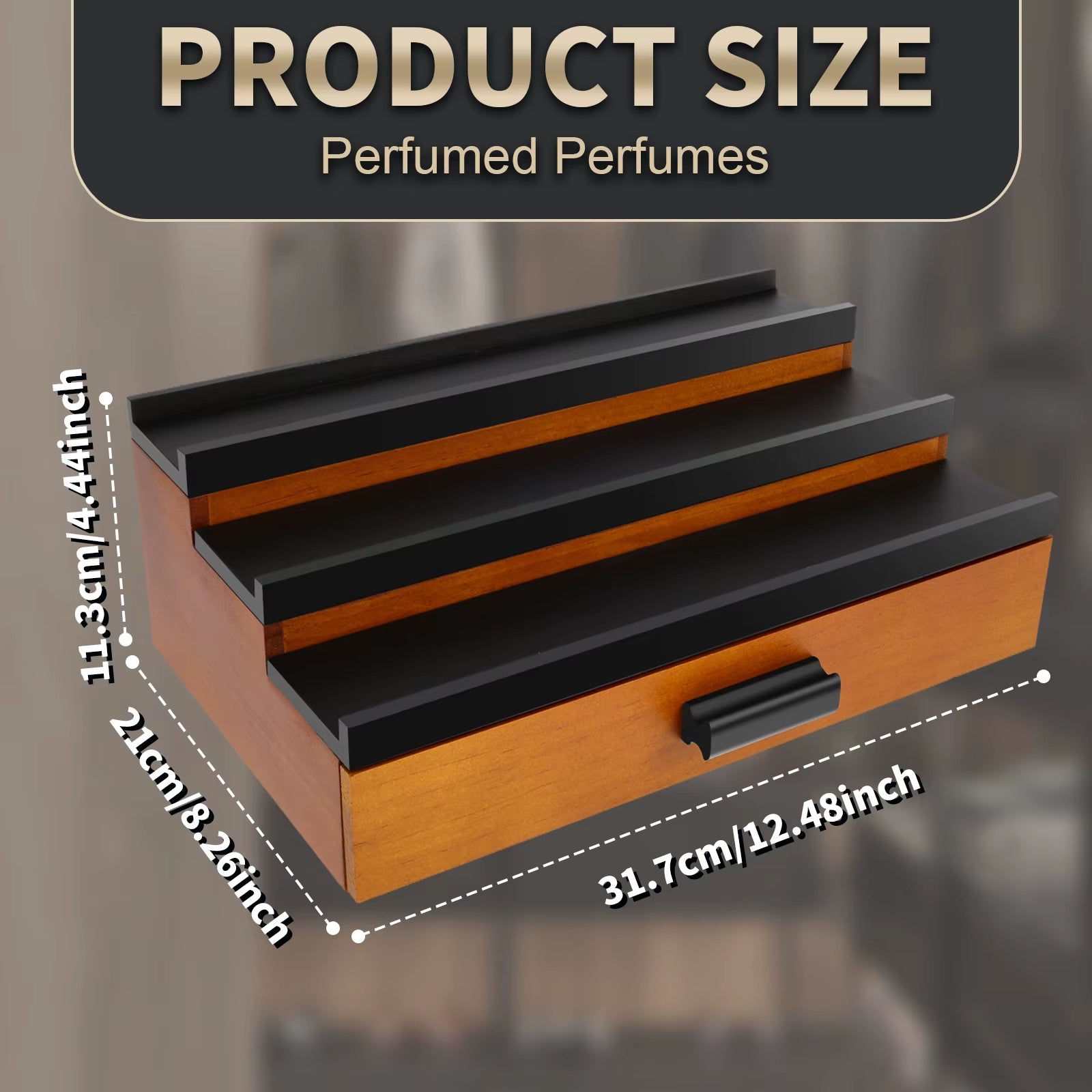 Wooden Cologne Organizer 3-Tiers Perfume Storage Display Stand with Drawer Versatile Jewelry Make up Cosmetics Storage Organizer