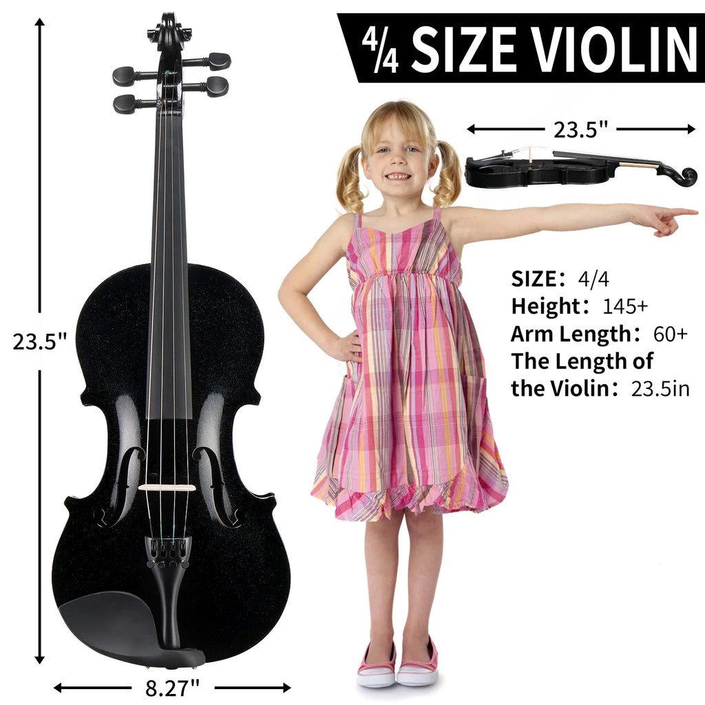 Violin Set Full Size 4/4 for Adults Beginners Students Basswood Black