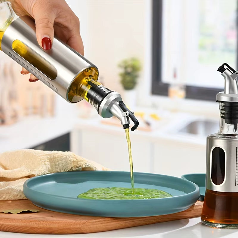 Glass Oil Bottle Olive Oil Dispenser Automatic Switch with Scale Sauce Seasoning Container Kitchen Outdoor Barbecue Supplies
