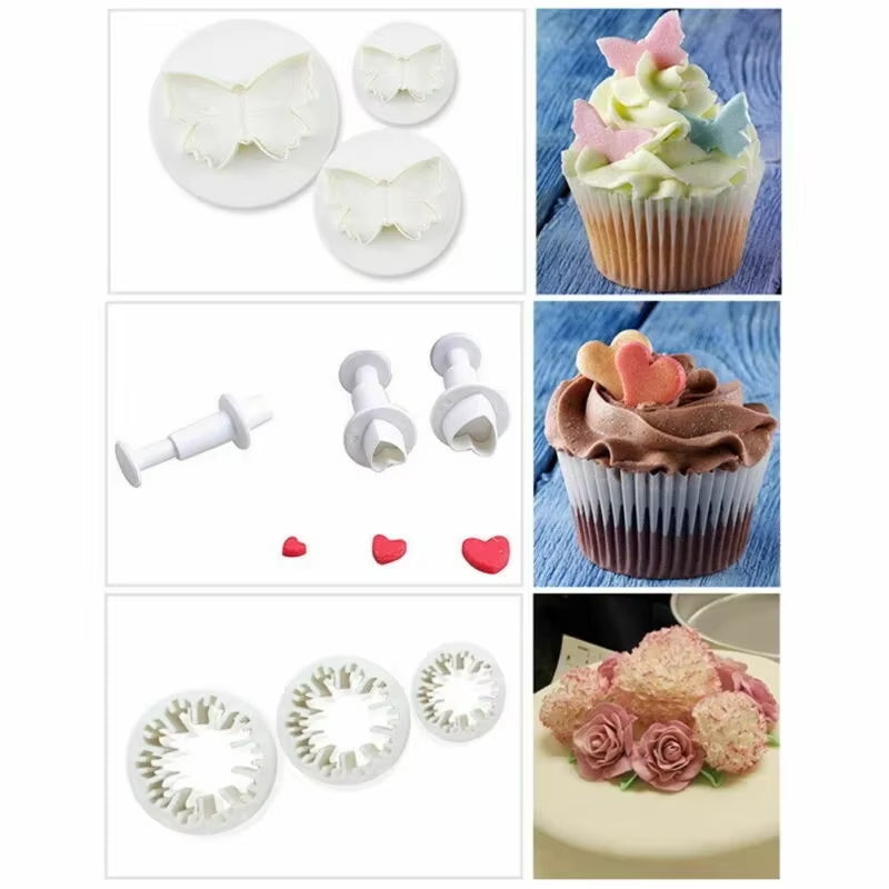 33Pcs/Set Plunger Fondant Cutter Cake Tools Cookie Molds Biscuit Mould DIY Craft 3D Bakeware Kits New
