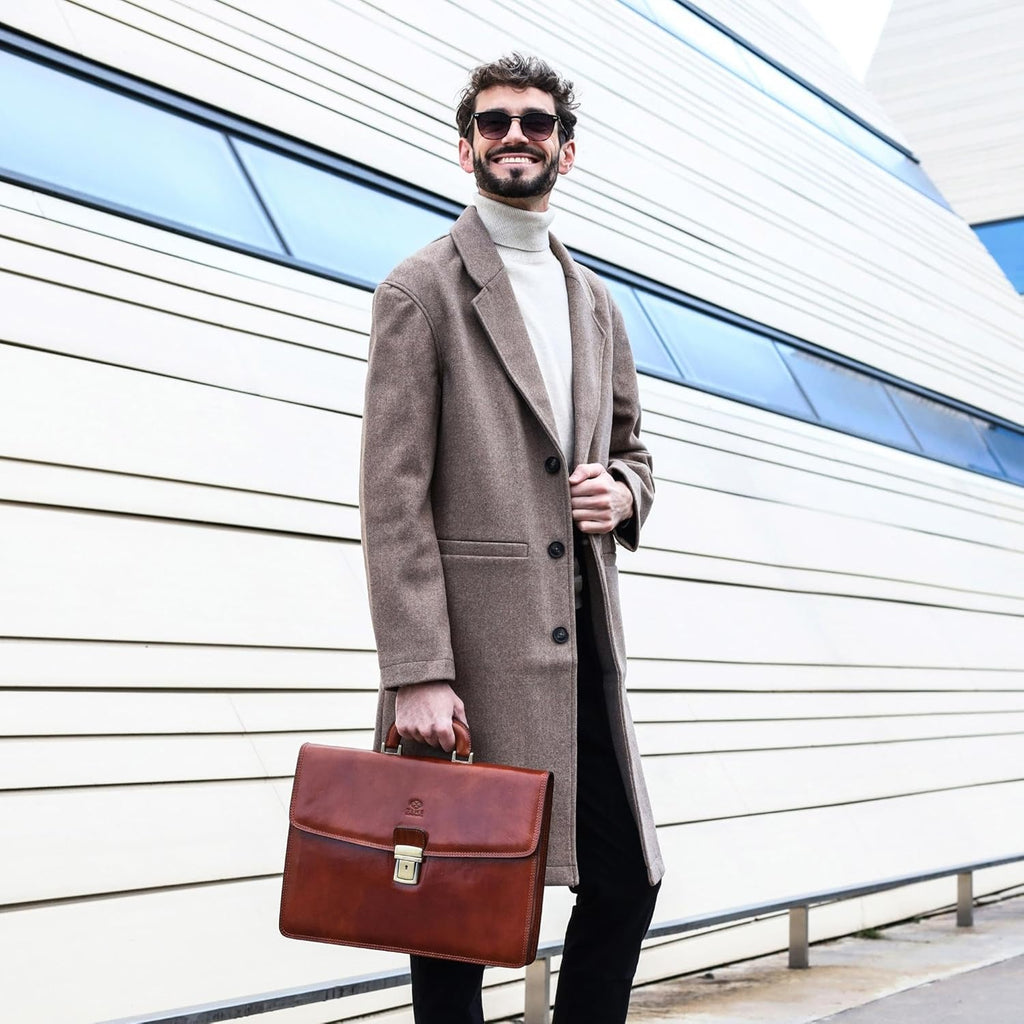 Leather Briefcase - Italian Handmade Leather Laptop Bag - Handbag for Men - Professional Computer Case