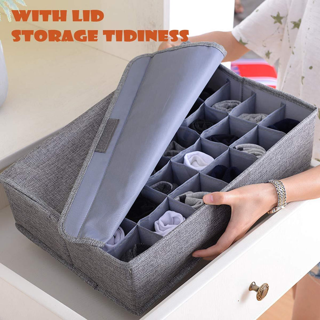2 Pack Underwear Socks Ties Storage Organizer with Lids, 30 Cells Each