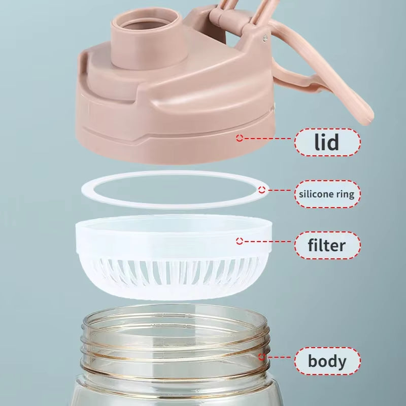 1.5 Liter Sport Water Bottle with Filter 2200Ml Large Capacity Drinking Kettle for Hiking Fitness Men Women Camping Outdoor