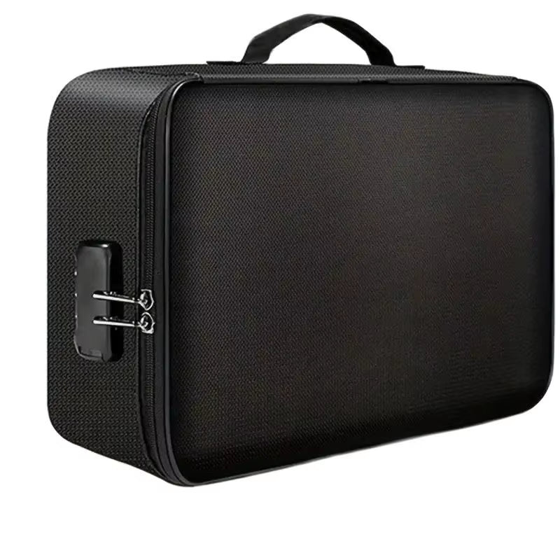 Fireproof Black Document Bag , Water-Resistant Zipper Portable Laptopfiles Certificates Organizer Box , Multi-Compartment File