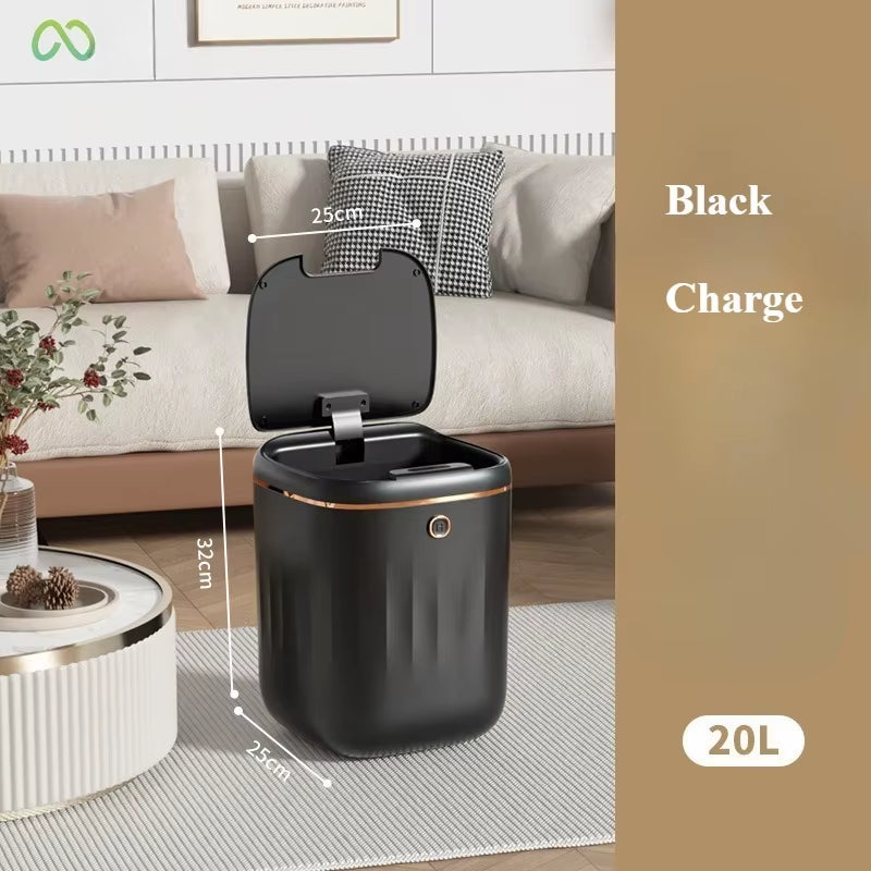 20L Automatic Smart Sensor Trash Can Waterproof Large-Capacity Bathroom Toilet Paper Basket Kitchen Black Trash Bin