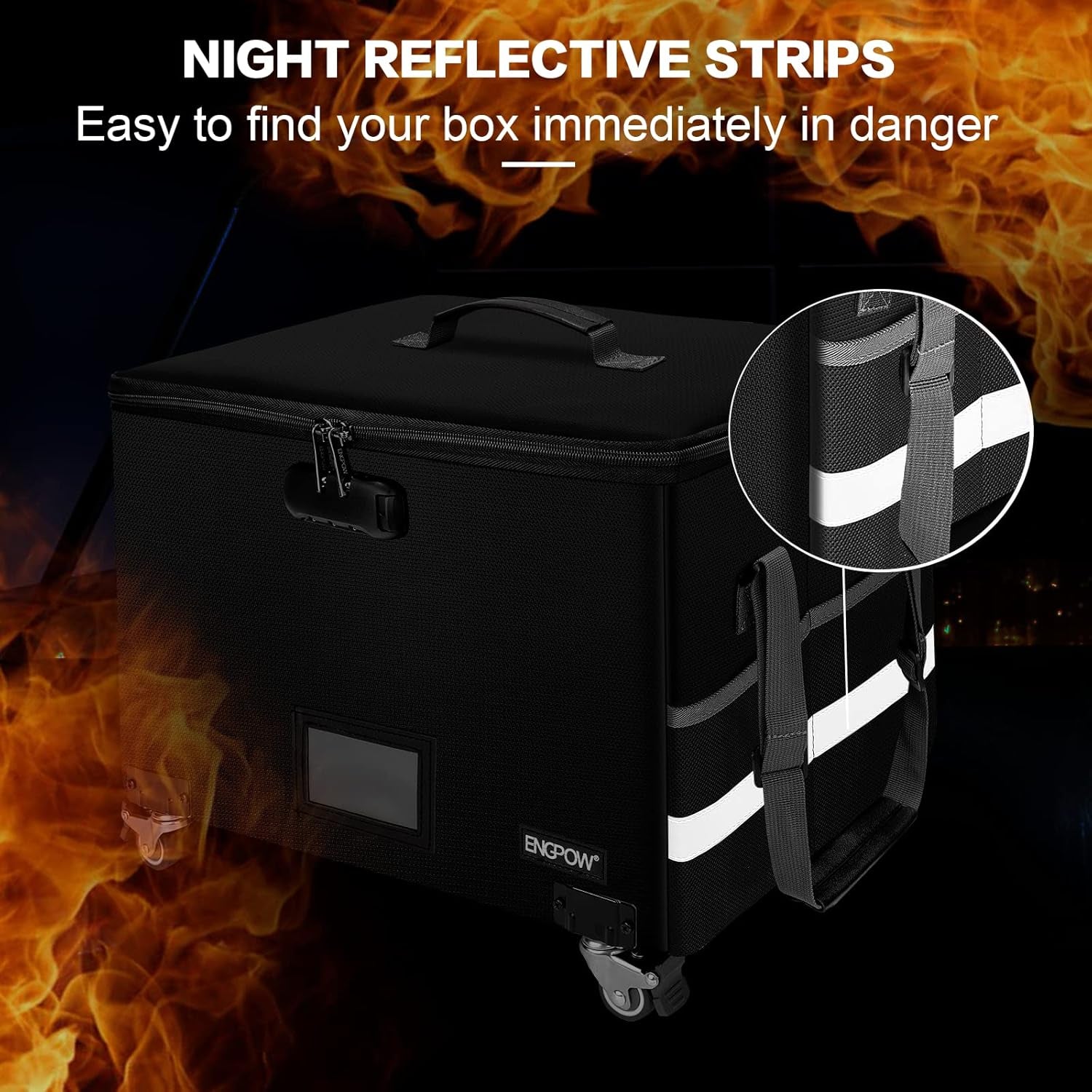 File Box with Wheels, Fireproof Document Box with Lock,Collapsib