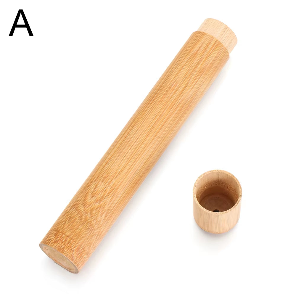 Eco-Friendly Wooden Toothbrush Box round Nature Bamboo Toothbrush Tube Adult Oral Hygiene Health for Portable Travel Accessory