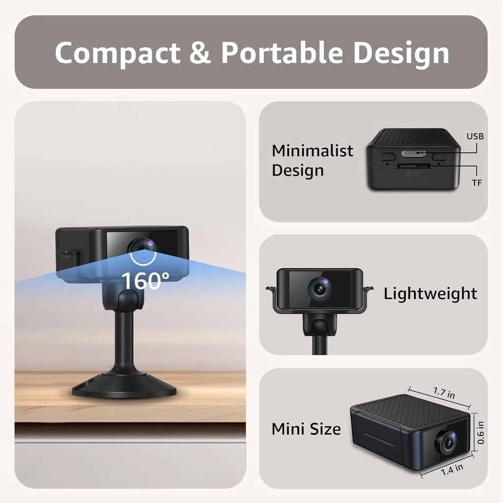 Indoor 4K Security Mini Camera Night Vision 4H Battery Life Motion Detection Alerts Sd/Cloud Storage Phone App Control Baby Cam