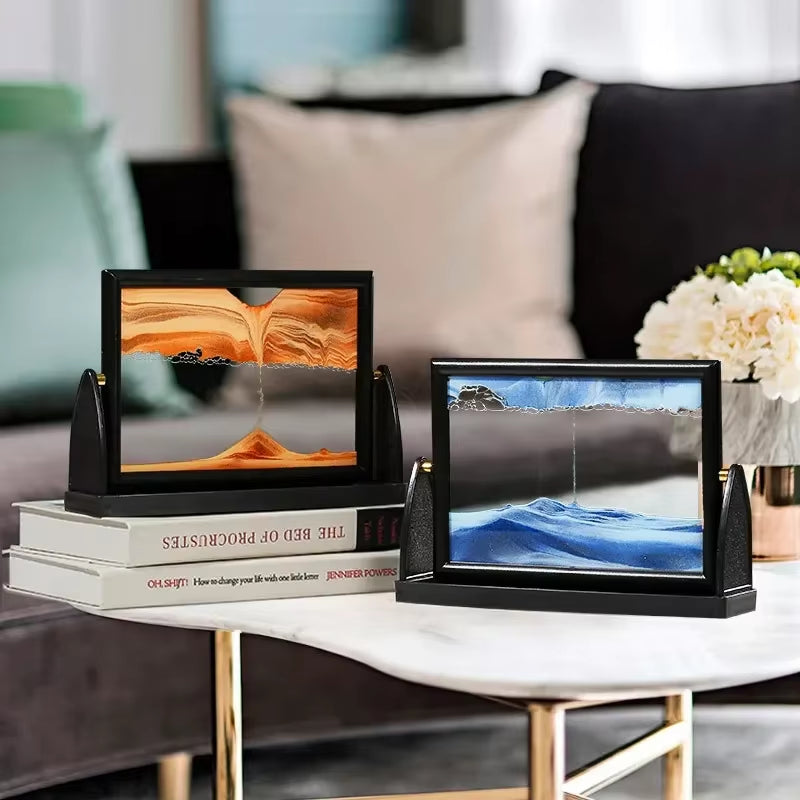 Rotatable Sandscape Moving Sand Art Picture Square Glass 3D in Motion Quicksand Hourglass Creative Flowing Sand Home Decor Gifts