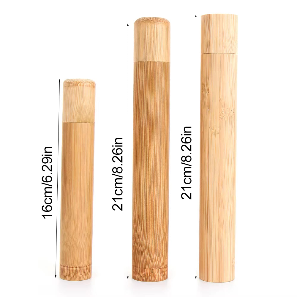 Eco-Friendly Wooden Toothbrush Box round Nature Bamboo Toothbrush Tube Adult Oral Hygiene Health for Portable Travel Accessory