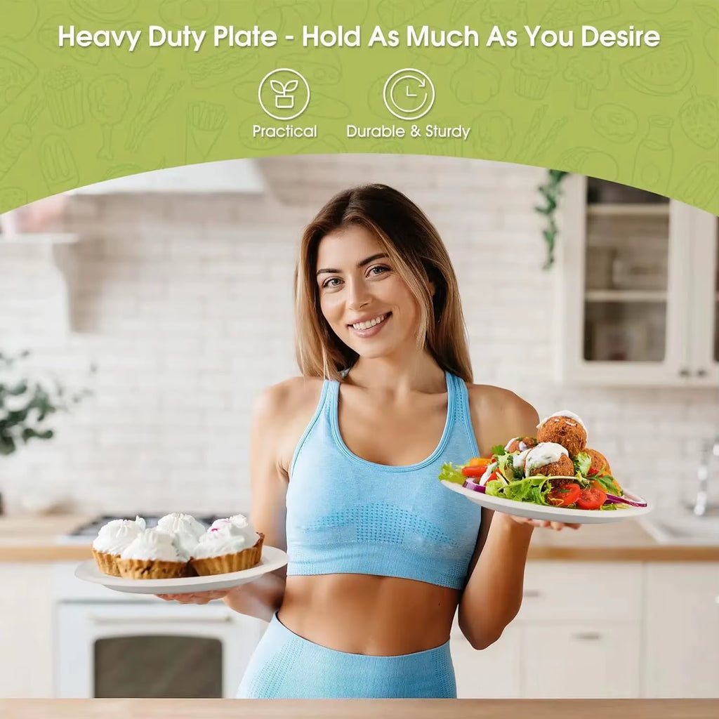 40Pcs Compostable Paper Plates with Cutlery Set,Disposable Biodegradable Utensil Eco-Friendly Dinnerware Includes Plates,Cutlery