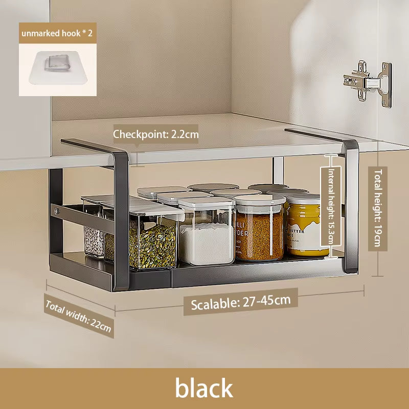 Kitchen Storage Rack Roll Paper Cling Film Hanging Shelf under the Cabinet Utensils Seasoning Storage Organizer Retractable