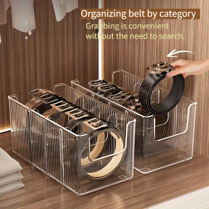 Belt Storage Box; Home Use; Divided Tie Organizer; Desktop Transparent Men'S Belt Storage Box.