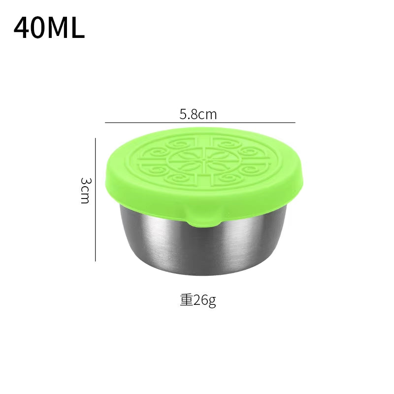 40/50/70ML Sealed Silicone Lid Sauce Cup Stainless Steel Small Seasoning Bowl Salad Tomato Dipping Saucer Box Kitchen Tableware