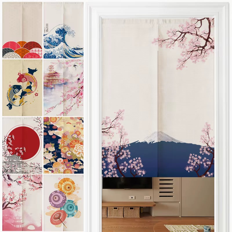 Japanese Ukiyo-E Linen Door Curtain Noren Bedroom Kitchen Curtains Home Entrance Decoration Customizable Curtain