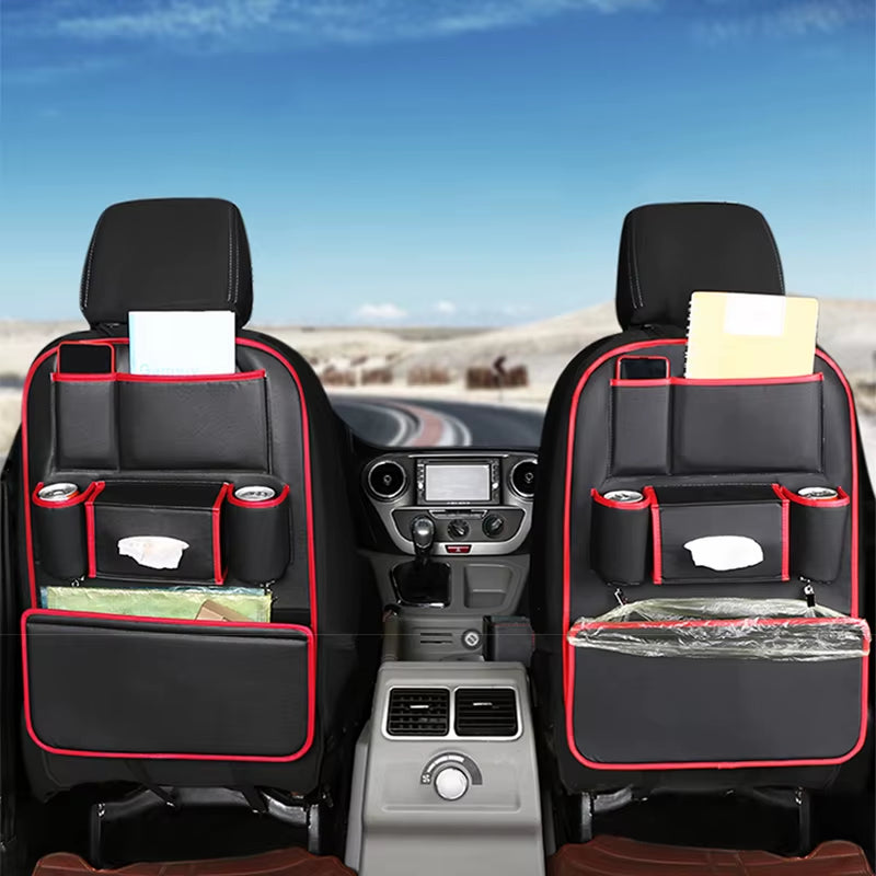 Car Seat Back Organizer PU Leather Backseat Bag Multifunctional Car Storage Organizer with 6-Pocket for Travel Stowing Tidying