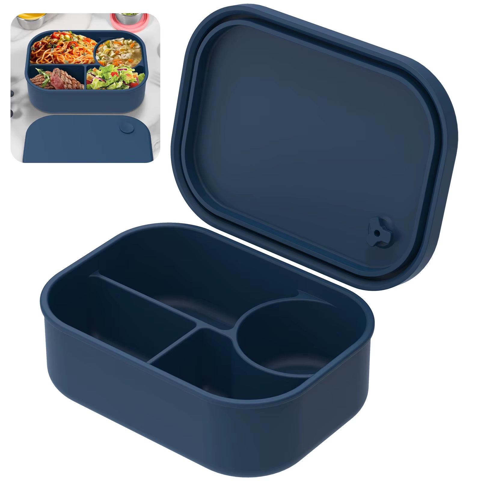 Silicone Bento Box 500Ml Portable Food Storage Container Leakproof Travel Meal Box with 4 Compartment Microwave Safe for Home
