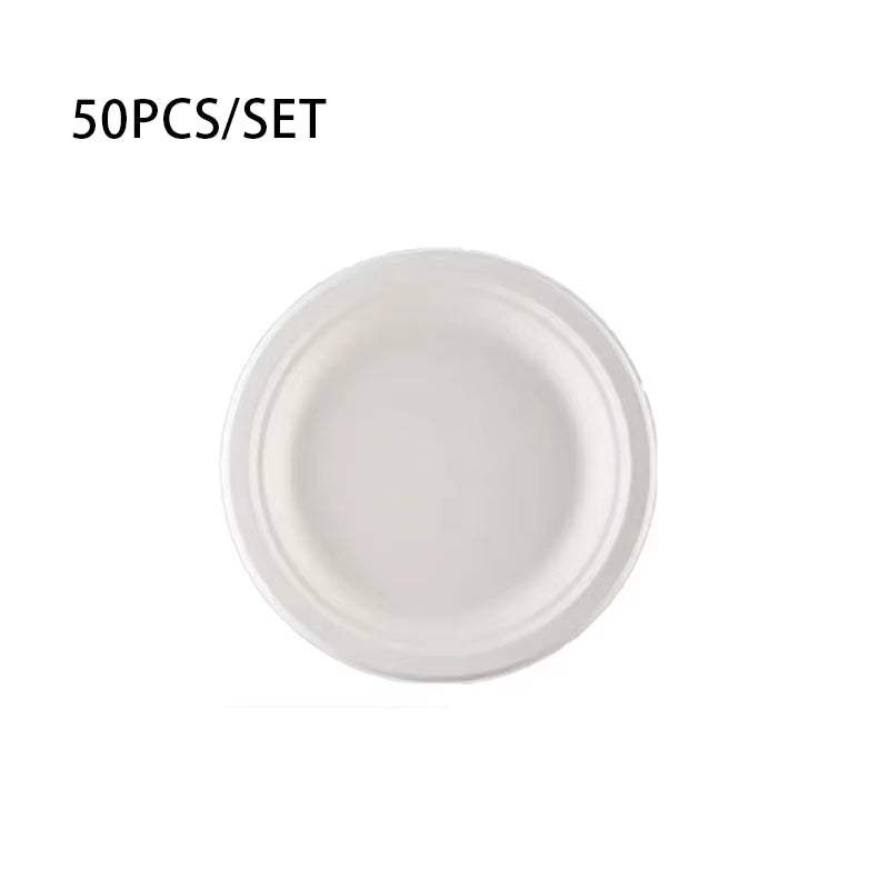 50Pcs/Set Disposable round Plates Pulp Lunch Boxes Disposable Paper Plates Light Takeaway Salad Soup Noodle Square Bowls