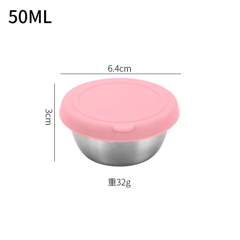 40/50/70ML Sealed Silicone Lid Sauce Cup Stainless Steel Small Seasoning Bowl Salad Tomato Dipping Saucer Box Kitchen Tableware