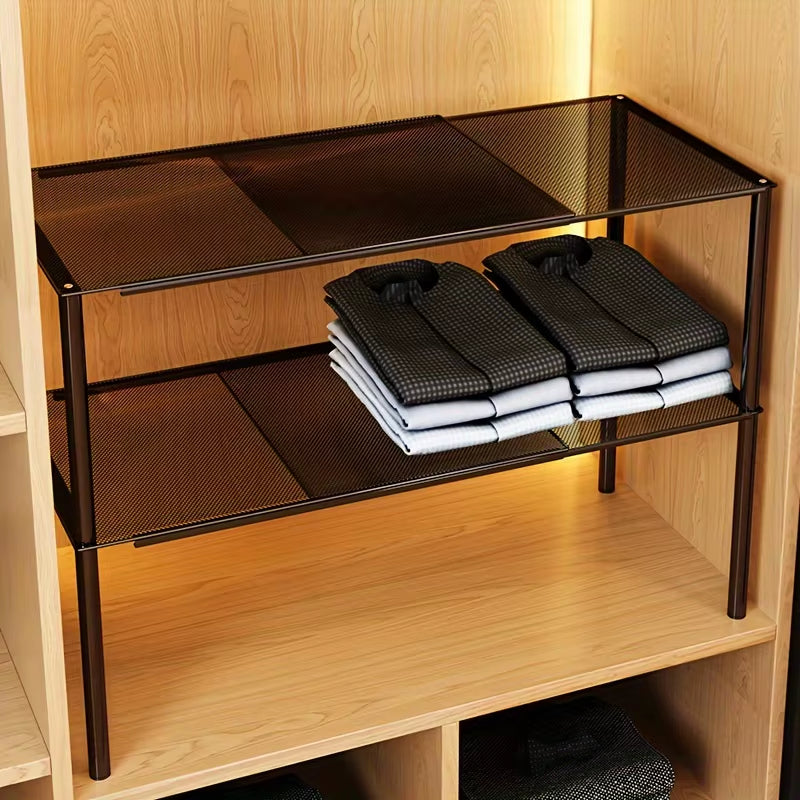Expandable and Adjustable Wardrobe Organizer Space-Saving Stackable Shelf for Kitchen Bedroom Cabinet and Desktop Organization