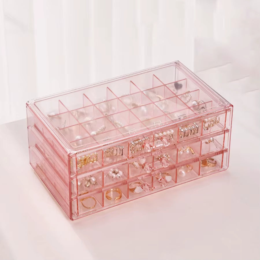 1Pc, Jewelry Storage Box, Material: Transparent PS, Color: Transparent, Brown, Gray, Pink