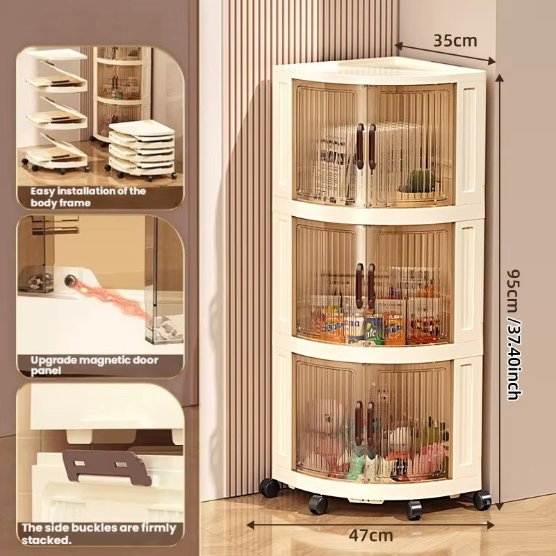 Plastic Double-Door Foldable and Mobile Triangular Storage Cabinet, Snack, Toy, Home Corner Storage Corner Cabinet