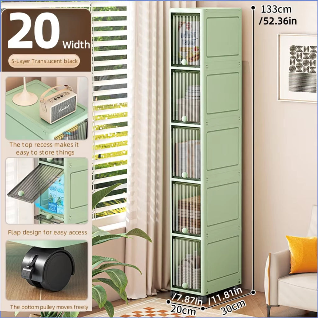20Cm-Flip Lid Slit Storage Cabinet, Kitchen Slit Shelf, Bathroom Multi-Layer Plastic Snack Cabinet, Narrow-Edge Storage Cabinet