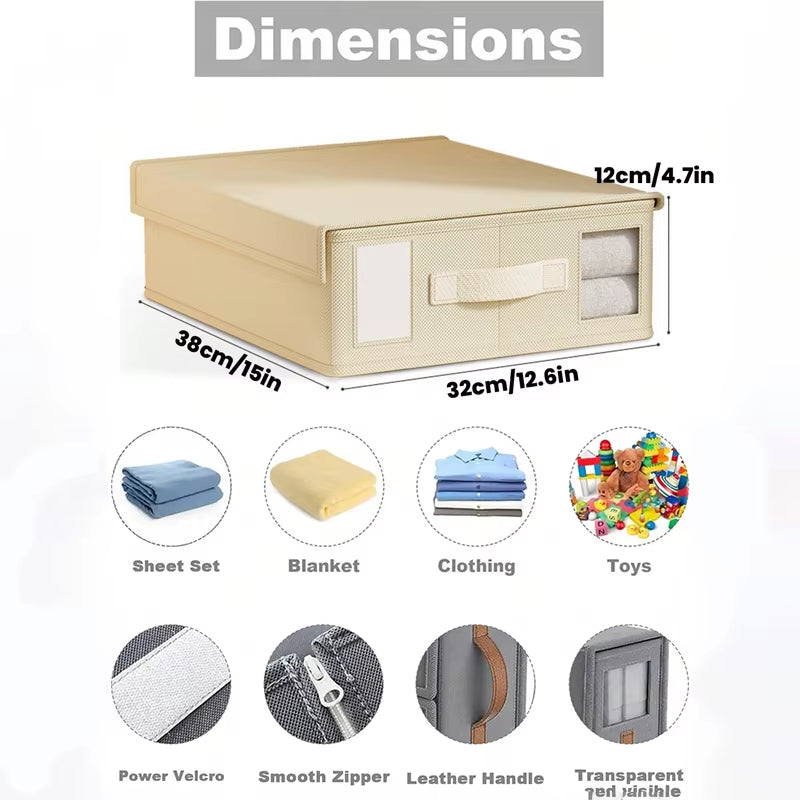 1/2 Pcs Bed Sheet Storage Box with Visible Window and Handle Large Capacity Zipper Sheet Organizer for All Sheet Sizes Foldable